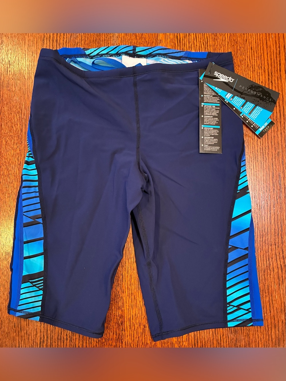 Speedo ProLT Jammer Swim Shorts Blue Geometric Competition Swimwear Size 32 NWT